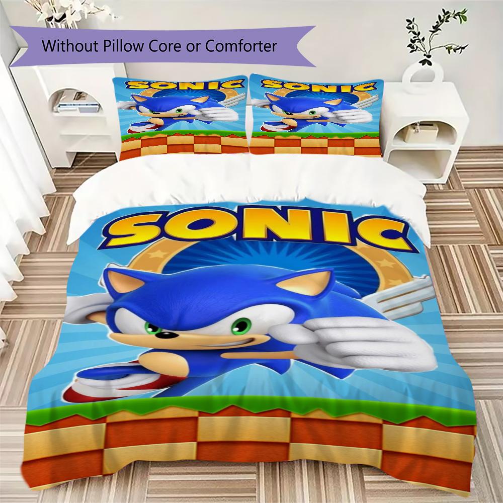 Sonic Blue Blur Threepiece Set 1 Duvet Cover 2 Pillowcase Without Core Without Core Christmas Birthday Gift Soft And Comfortable