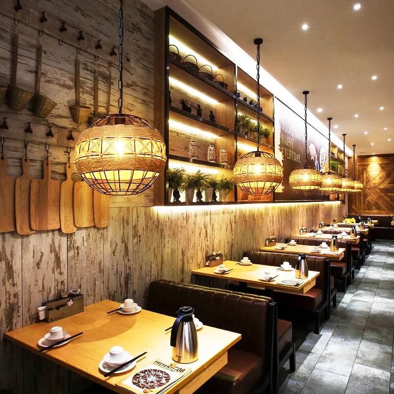 Spain Classical Sisal Rope Pendant Light E27 Hanging Lamp Retro Antique Industrial Lantern Chandelier Iron Candle Home Appliance