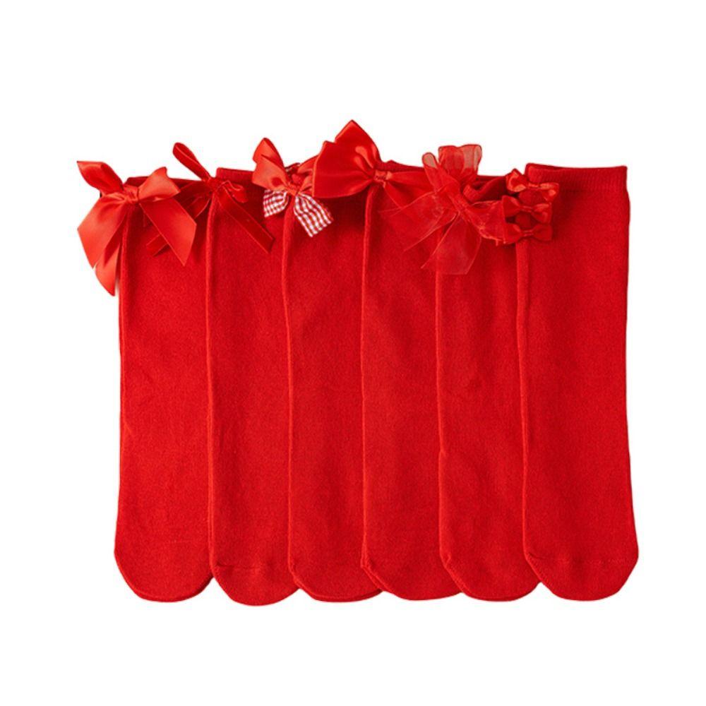 Cotton New Year Red Socks MidTube Knee High Stockings Kawaii Children Long Socks  For Girls