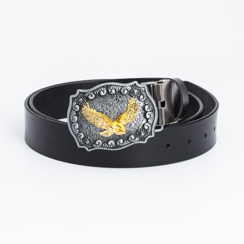 Vintage Cowhide Leather Eagle Belt - Western Cowboy Style for Youth & Stylish Guys