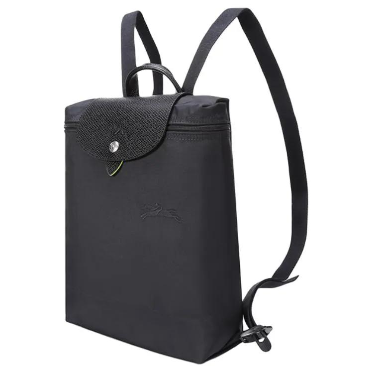 LONGCHAMP Le Pliage Green Recycled Canvas Leather Trim Backpack Women's Black (Unisex) Backpacks 1699919001