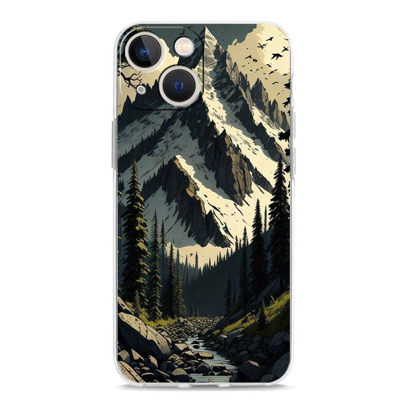 Phone Case For iPhone 15 14 13 12 Mini 11 Pro Max XS X XR 7 8 Plus Clear Shockproof Silicone TPU Cover Forest Geometry Wood