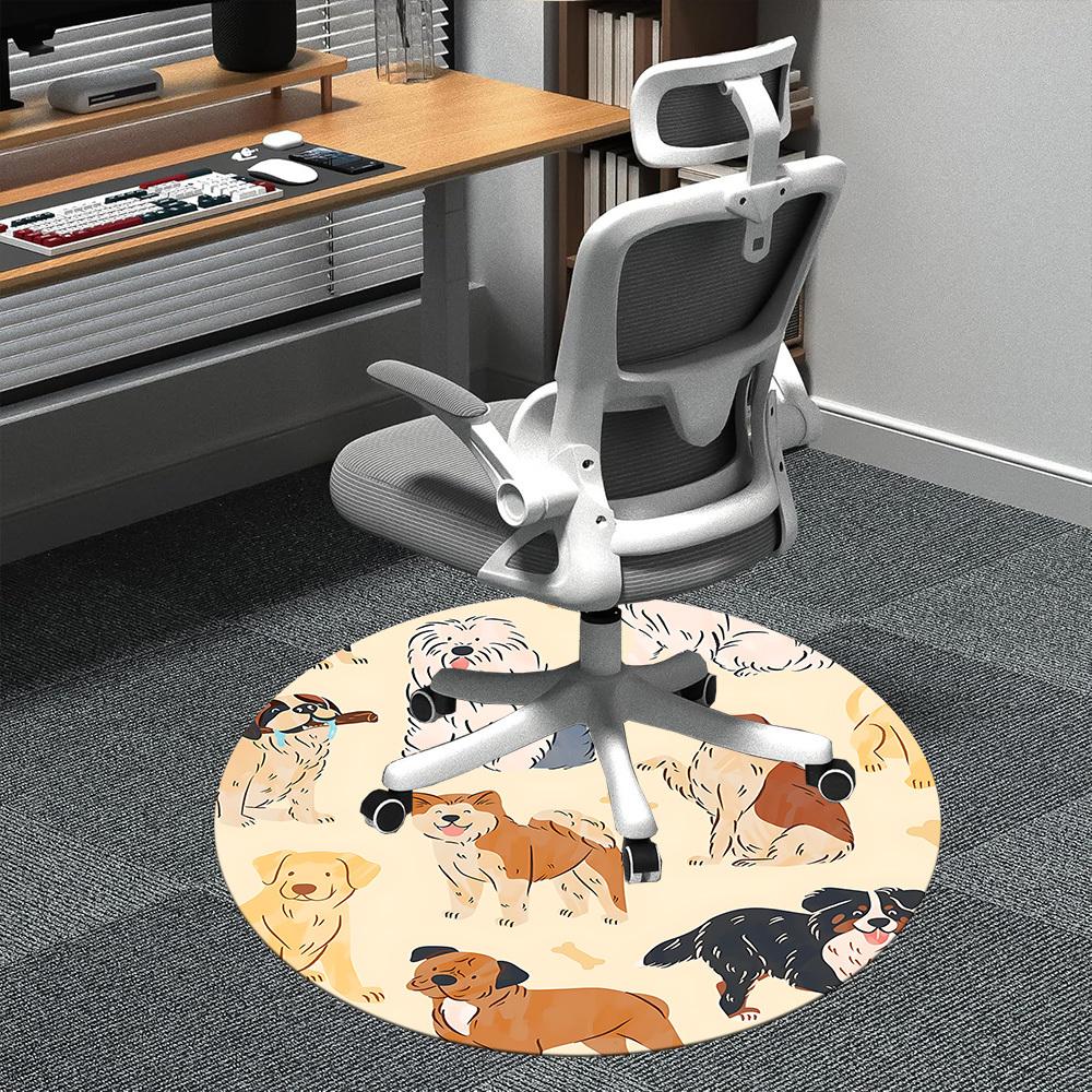 1PC Dogs Pets Office Round Area Rug, Mat Suitable ForOffice, Under Office Chairs Bedroom Living Room Home Decor, Room Deco