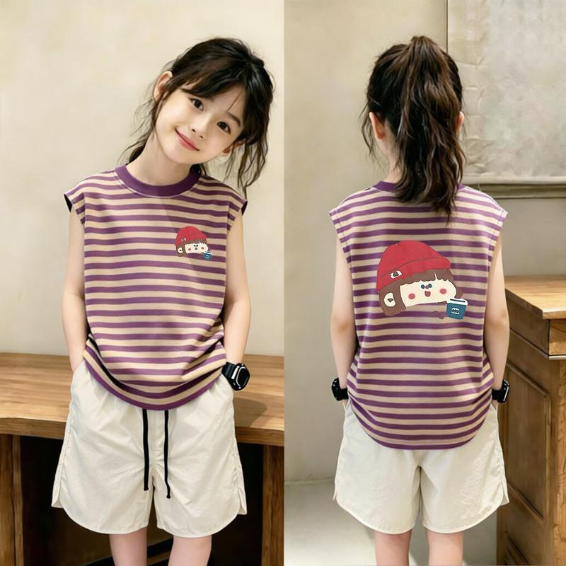 Stylish Patchwork Stripe Sleeveless Top Set for Girls - New Summer Arrivals for Middle & Big Kids