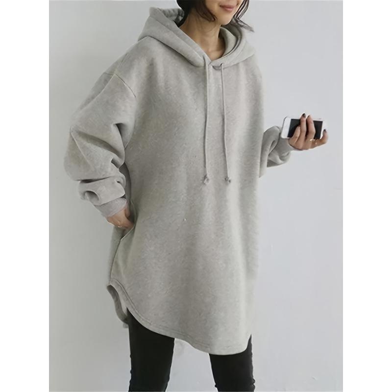 

[Уютный свитшот] Уютный мягкий свитшот с капюшоном на флисовой подкладке для женщин | Пуловер с длинными рукавами-колоколами и капюшоном на шнурке, свободный крой со спущенной линией плеча 5XL серый