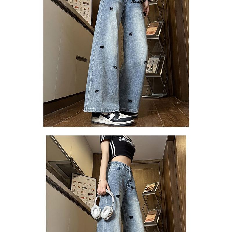 New American Style Jeans for Women Trendy Versatile High-waisted Slimming Loose Flesh-covering Straight Wide-leg Casual Trousers