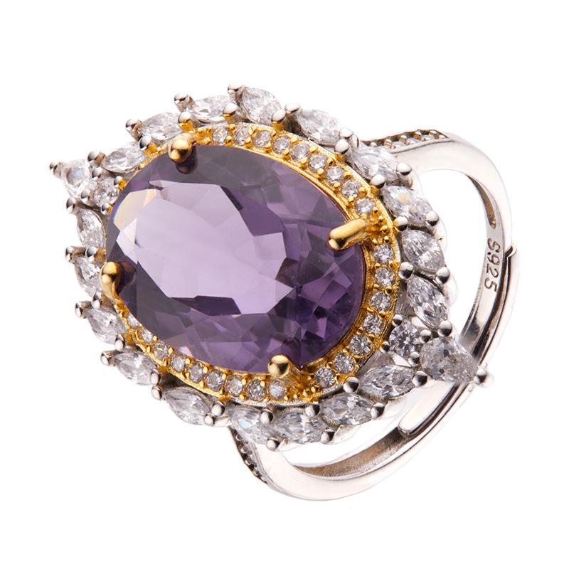 S925 Sterling Silver Plated 18K Gold Natural Color Treasure Large Carat Ring Light Luxury Premium Index Finger Ring Energy Jewelry
