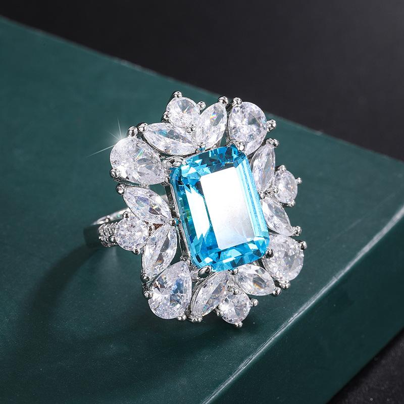 Jewelry Copper Bottom Gold-Plated Style Retro Simulation Color Treasure Rectangular 10 * 14 Ring Women'S Jewelry