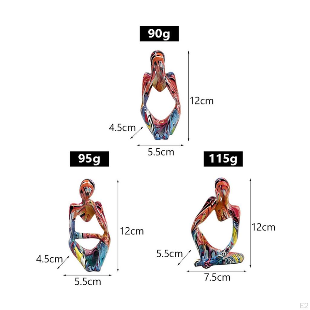 3 Piece Sitting Thinker Statue Modern Resin Figurines Abstract Sculpture for Home Office Study