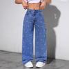 INS Style Pearl Adorned Straight-Leg Wide Denim Pants