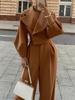 European & American Autumn/Winter Solid Color Wool Lapel Top & Casual Long Pants Set