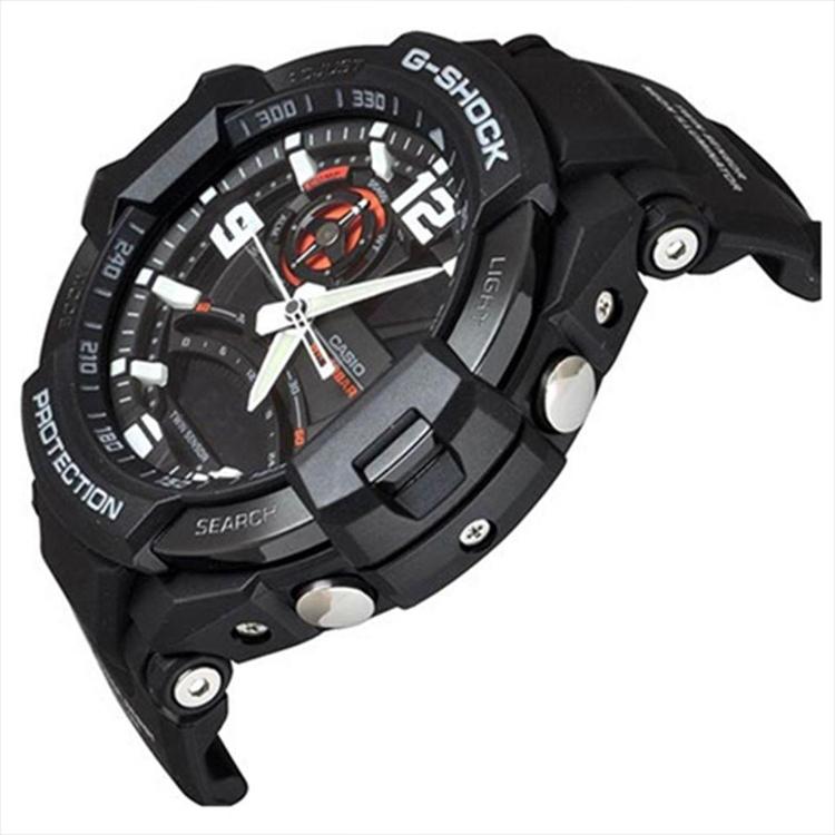 Casio Gravitymaster Military Style Flight Classic Pointer Dual Display Sports Waterproof Quartz Movement Rubber Strap Men Watches Black GA-1000-1A