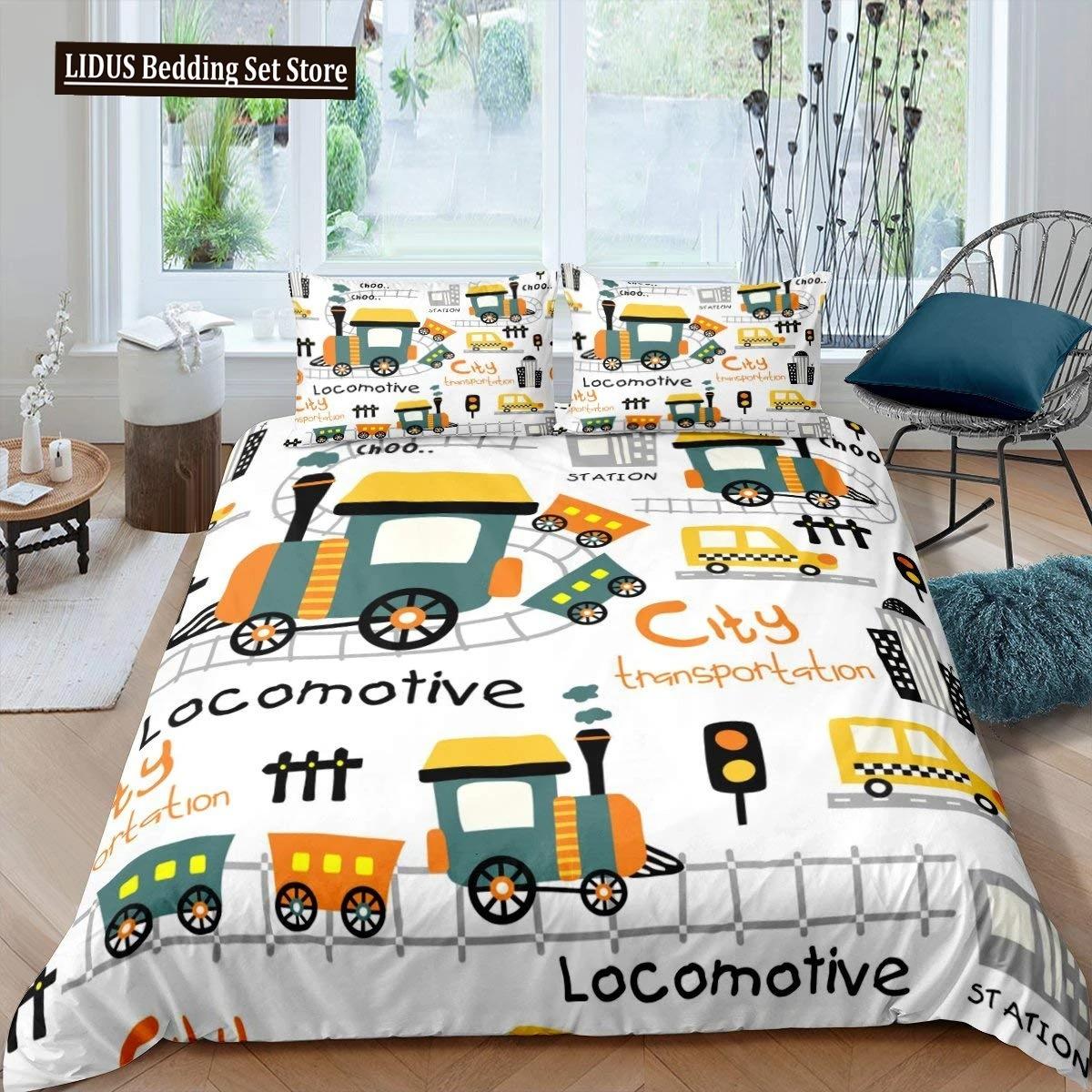 

Комплект постельного белья с мультяшным поездом, 23 шт., пододеяльник, игрушечная машинка, грузовик, мягкое одеяло, односпальное, размера Queen King, полиэстеровое одеяло, покрывало 70x133cm 2pcs
