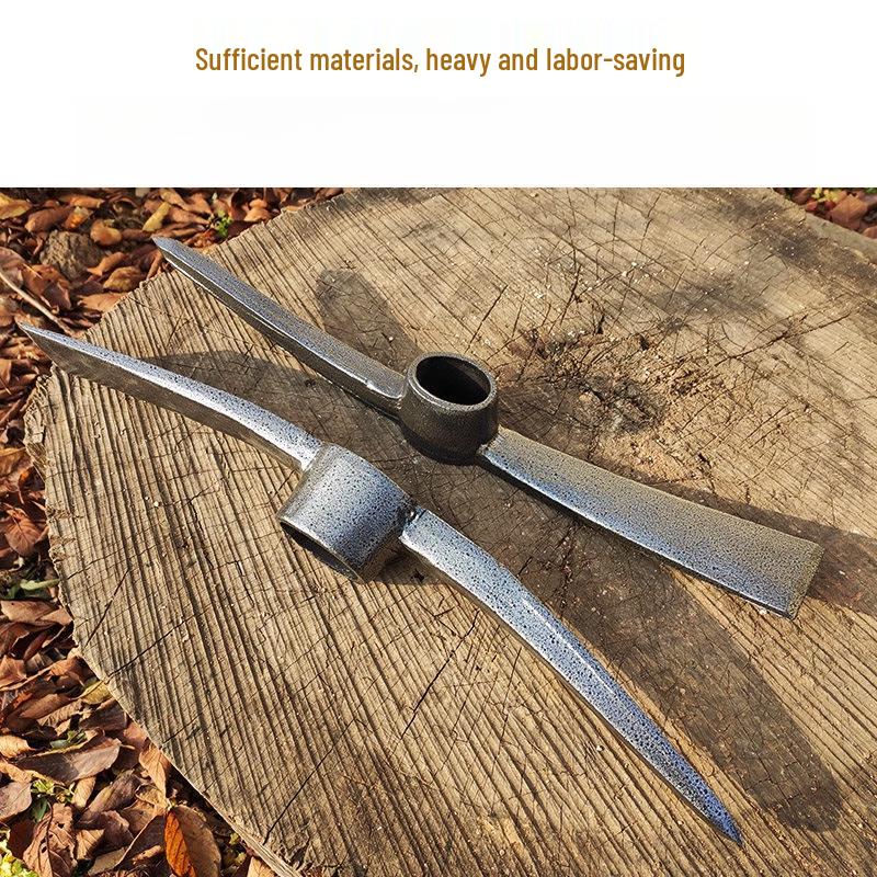 Large Manganese Steel Pickaxe and Hoe with Hardwood Handle