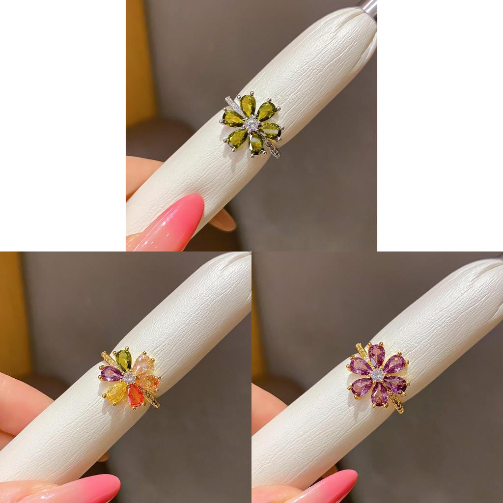 Floral Zircon Flower Ring With 18k Gold Plating For Women Fashion Accessories