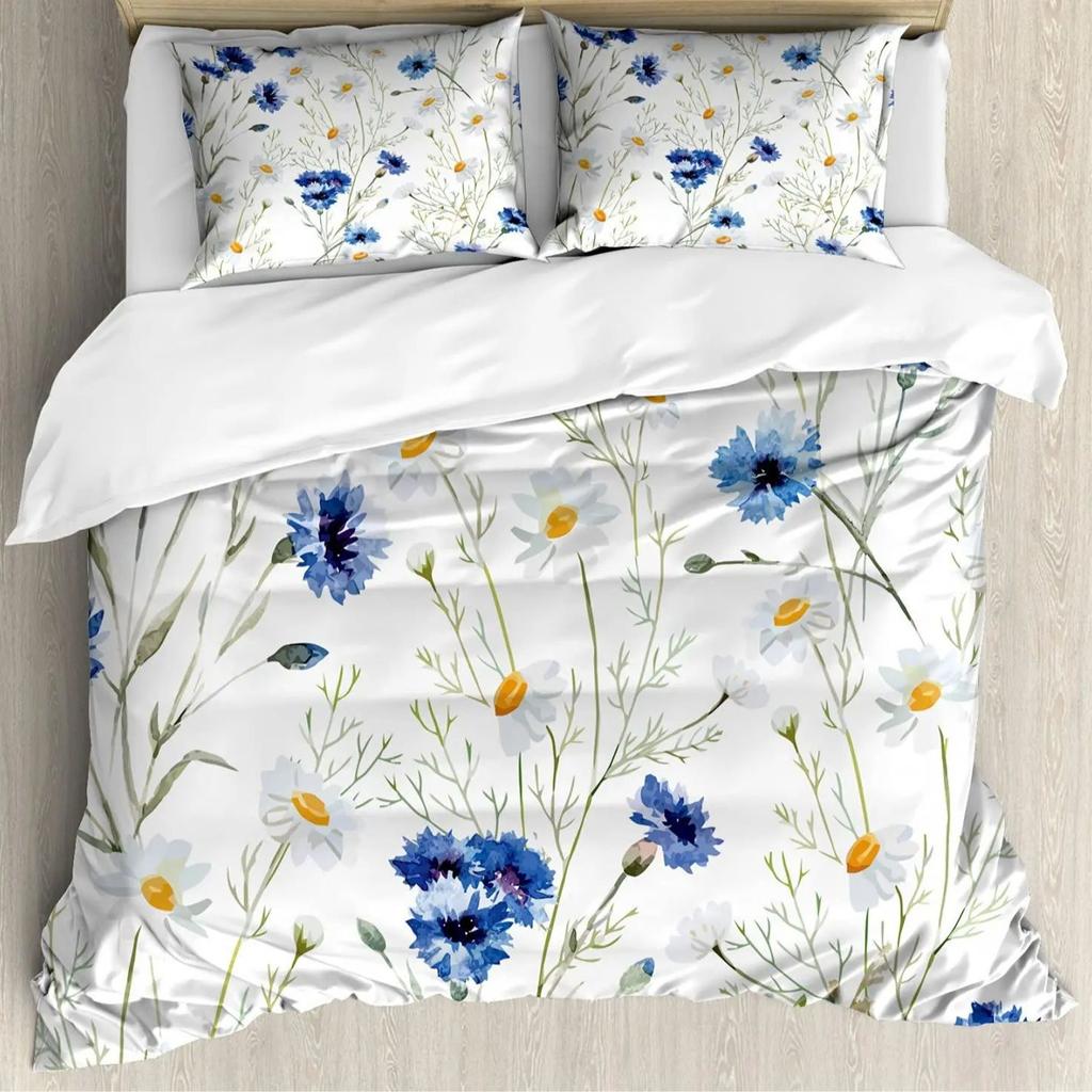 Watercolor Flower Duvet Set Bedding Three-Piece Set
