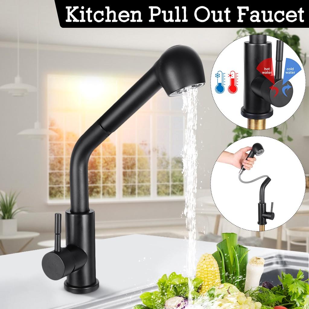 Black Kitchen Faucet With Pull Down Sprayer Hot and Cold Water 360 Degree Taps Kitchen Pulled Out Faucet Two Function Mixer