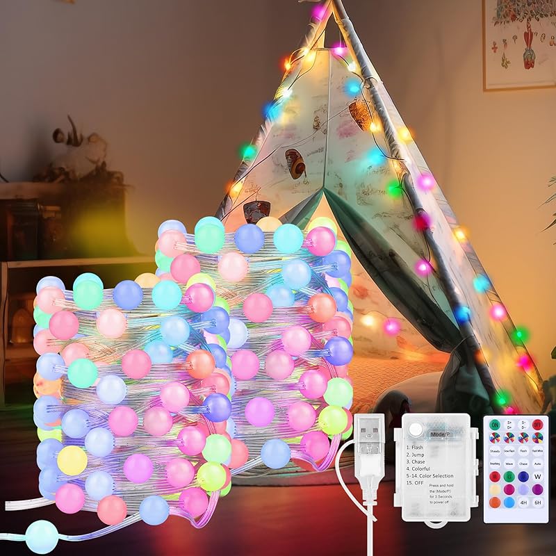 Fairy Lights Battery Operated Color Changing String Light with Remote, 16.4FT 1-Pack Twinkle LED Lights USB Plug or Battery Powered, Outdoor