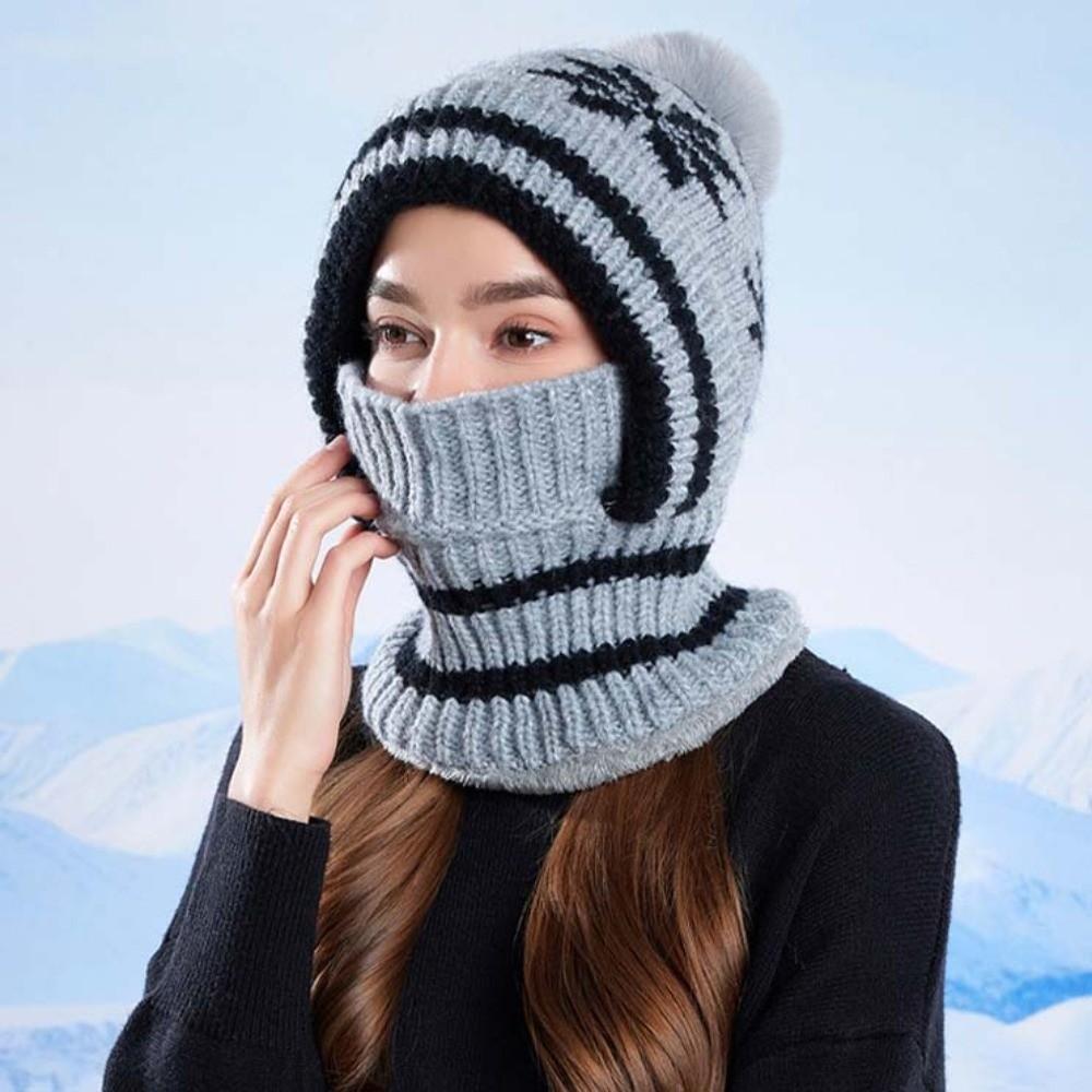 Ear Protection Winter Beanie Mask Fleece Lining Integrated Scarf Cap Daily Wear