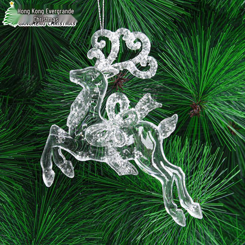 Transparent Acrylic Christmas Tree Ornaments: Elk & Snowflake Decorations