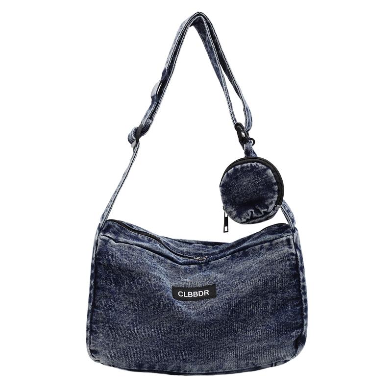 Solid Color Crossbody Bag Underarm Bag Women Denim Bag Commuter Shoulder Bag