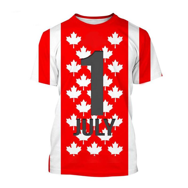 Happy Canada Day T-Shirt für Herren mit 3D-Aufdruck, kanadische Flagge, lässig, Rundhalsausschnitt, kurzärmelig, Sommer-T-Shirt, Tops, Kleidung