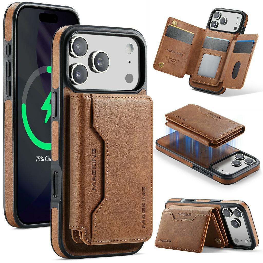 MAGKING K3 Series For iPhone 17 Pro Case Compatible with MagSafe Wallet PC + TPU + PU Phone Cover
