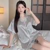 Premium Silver Powder Cartoon Ice Silk Pajamas Women'S Summer Short-Sleeved Loose And Comfortable Loungewear Set