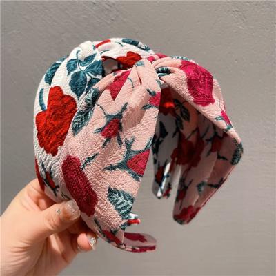 Exquisitas Diademas de Tela con Nudo y Estampado de Rosas para Mujer, Aro para la Cabeza Femenino para Fiesta y Compras, Diademas Anchas para Mujer y Fotografía