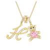 Luxurious Teddy Bear Pendant Necklace with Diamond Inlaid 26 English Letters Charm - European and American Fashion Style