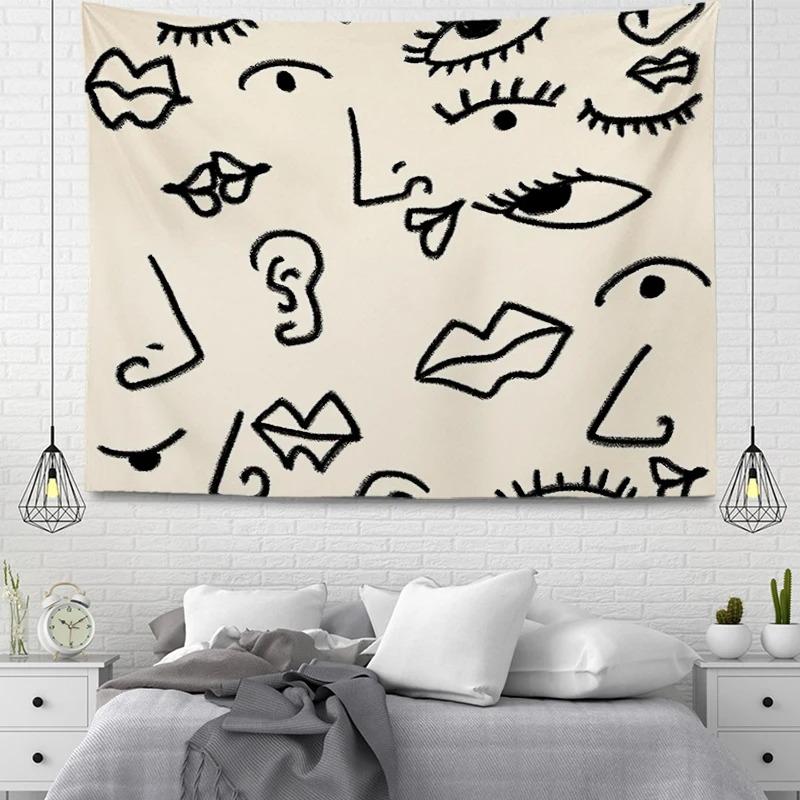 Office Living Room Tapestry Simple Line Geometric Pattern Hanging Cloth Home Wall Decoration Tapestry