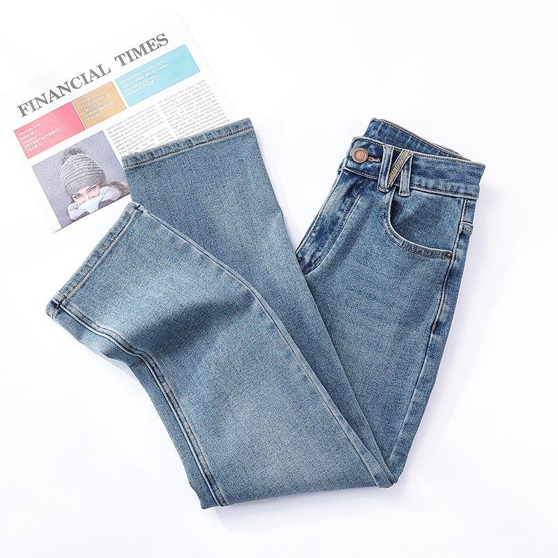 Pantaloni drepți din denim retro, de toamnă, pentru femei, noi, cu croială lejeră, elastici, cu talie înaltă