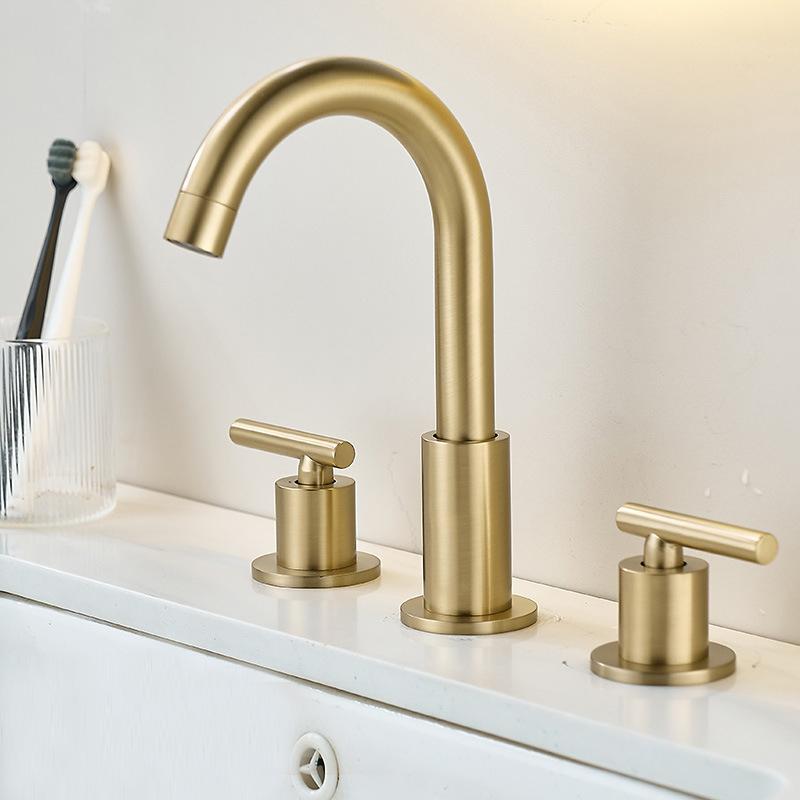 Baterie Lavoar Stil Nordic 3 Găuri Baterie Chiuvetă Baie Montare pe Blat Rece Cald Baterii Mixer Vintage Auriu Periat Baterie Cadă