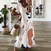 Women Plus Size V Neck Short Sleeve Abstract Printed Straight Maxi Dress