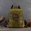 Johnature Retro Handmade Totem Embossed Genuine Leather Backpack Women Bag Large Capacity Cowhide Bagpack Travel Bags