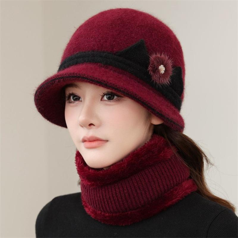 Hat female autumn and winter versatile foreign style in the elderly velvet cycling windproof cold winter warm mother wool hat