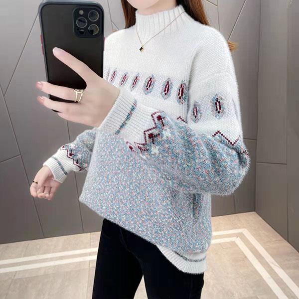 Mink Fleece Half High Collar Sweaters Women's Autumn and Winter Chenille Thickened Loose Knitted Pullovers