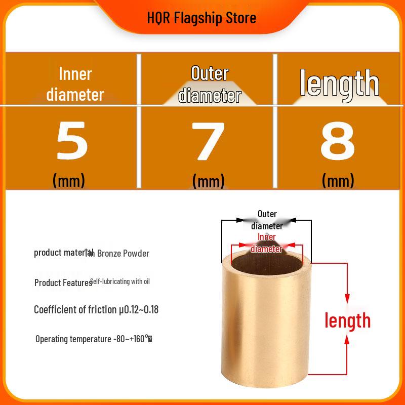 Self-Lubricating Oil-Impregnated Copper Bearing Bushing, Inner Guide 3-5, 6-8, 10-14, 15-32