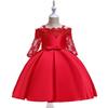 One-Shoulder-Spitze-Sling-Ärmel-Satin-Tutu-Kleid für Babys, elegantes Prinzessinnen-Party-Hochzeitskleid für Teenager-Mädchen, Rot, Grün, Weiß, 3–10 Jahre