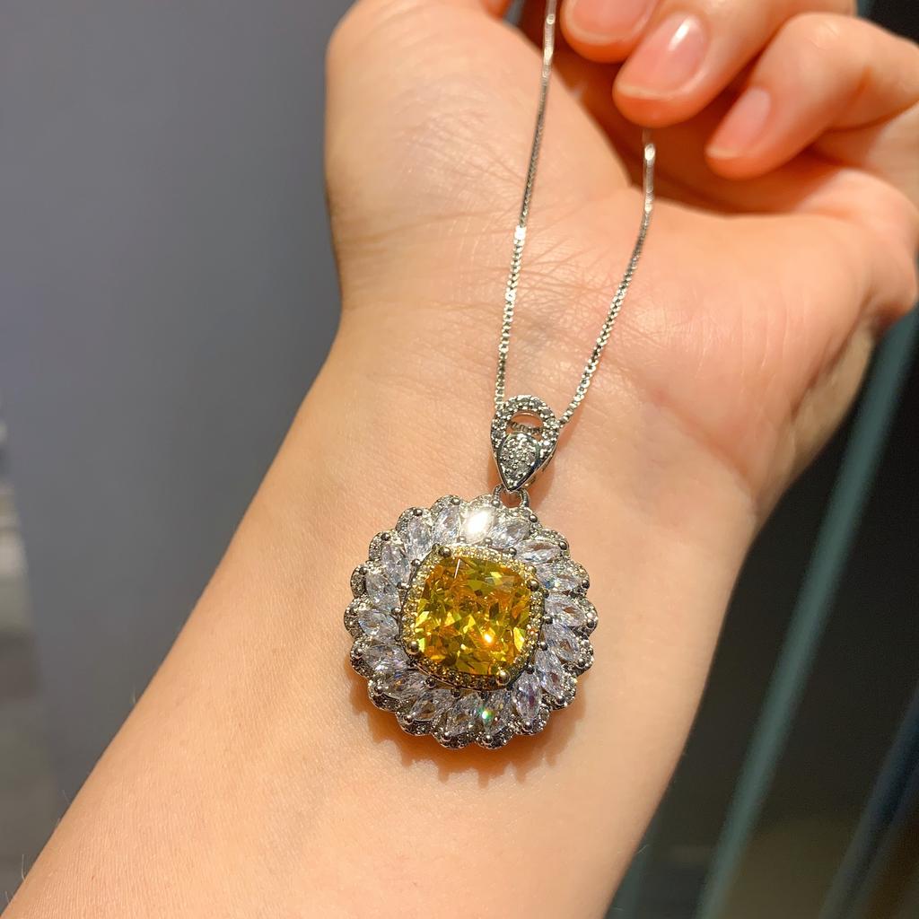 Jewelry Style Retro Imitation Yellow Diamond Square Luxury Inlaid Pendant Earrings Ring Jewelry Set