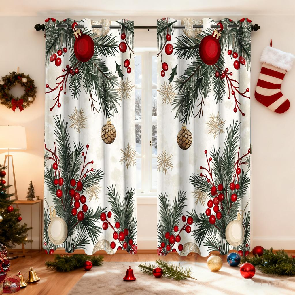 2 Pieces Christmas Decr Patterned Hanging Curtains, Decorative Transparent Curtains For Bedroom Decoration, Bedroom, Office, K