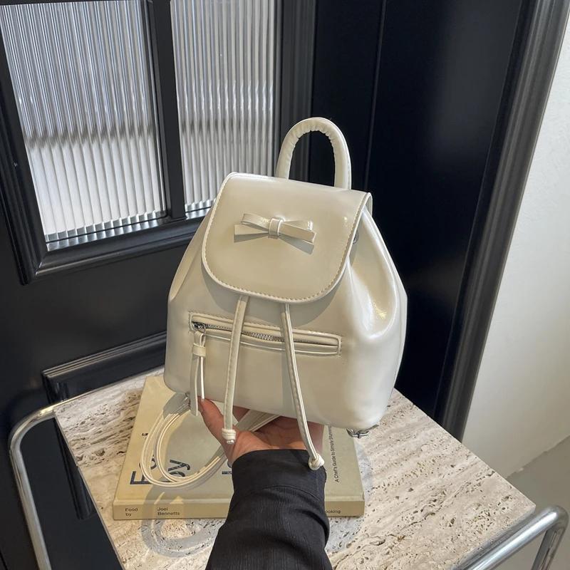 Portable Bright Solid Pu Backpacks For Women Simple High Quality Compact Cool Pendular Versatile Premium Durable