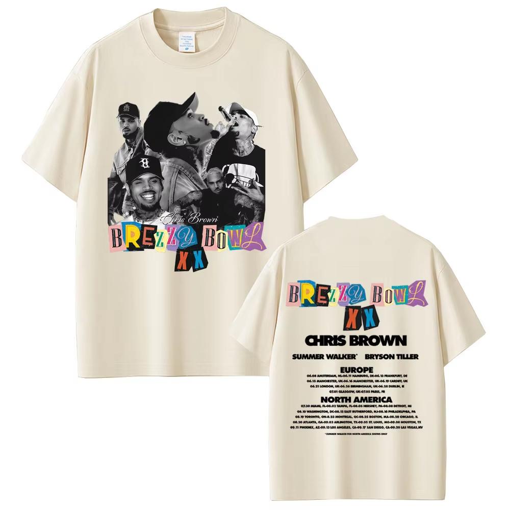 Vintage Washed Chris Brown Breezy Bowl XX Tour 2025 R&B Pop Graphic T-shirt Men Women Printed Tee Summer Casual Fashion Clothing Tops Streetwear