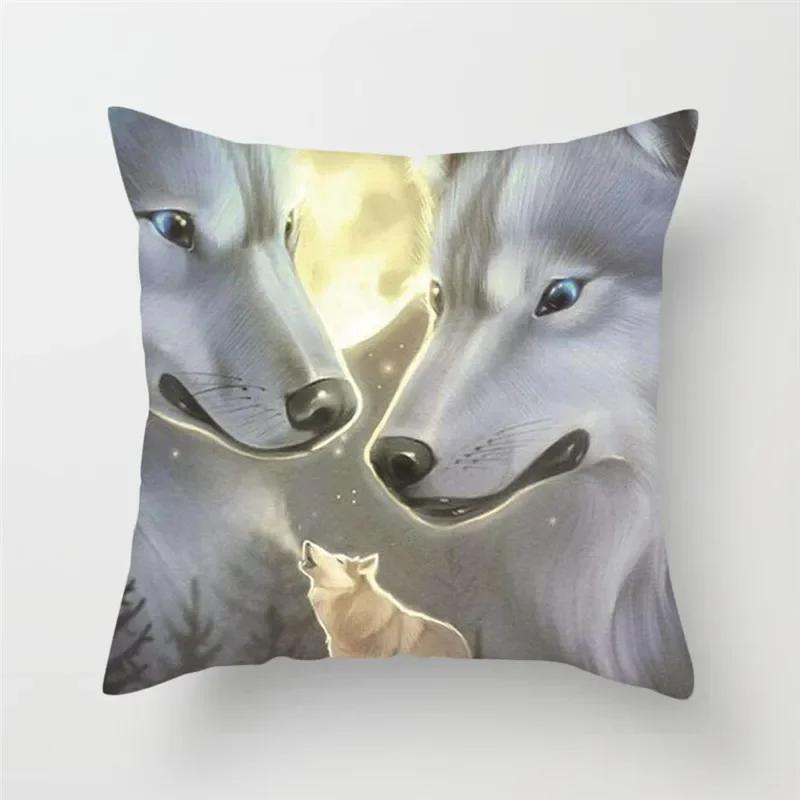 Home Decor Wildlife Print Cushion Cover Wolf King Photo Pillow Cover Home Sofa Decoration Pillowcase X