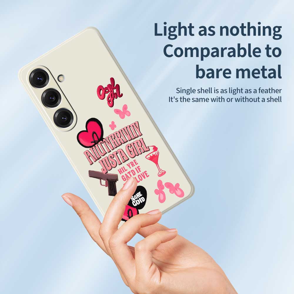 For Samsung Galaxy S25 Case Pink Elements Pattern Printing Straight Edge TPU Phone Back Cover