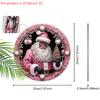 Pink Christmas Wooden Sign with Black Santa Claus Pattern - Navidad Round Sign for Yard Door Wall Hanging Decor - Ideal Christmas Decoration