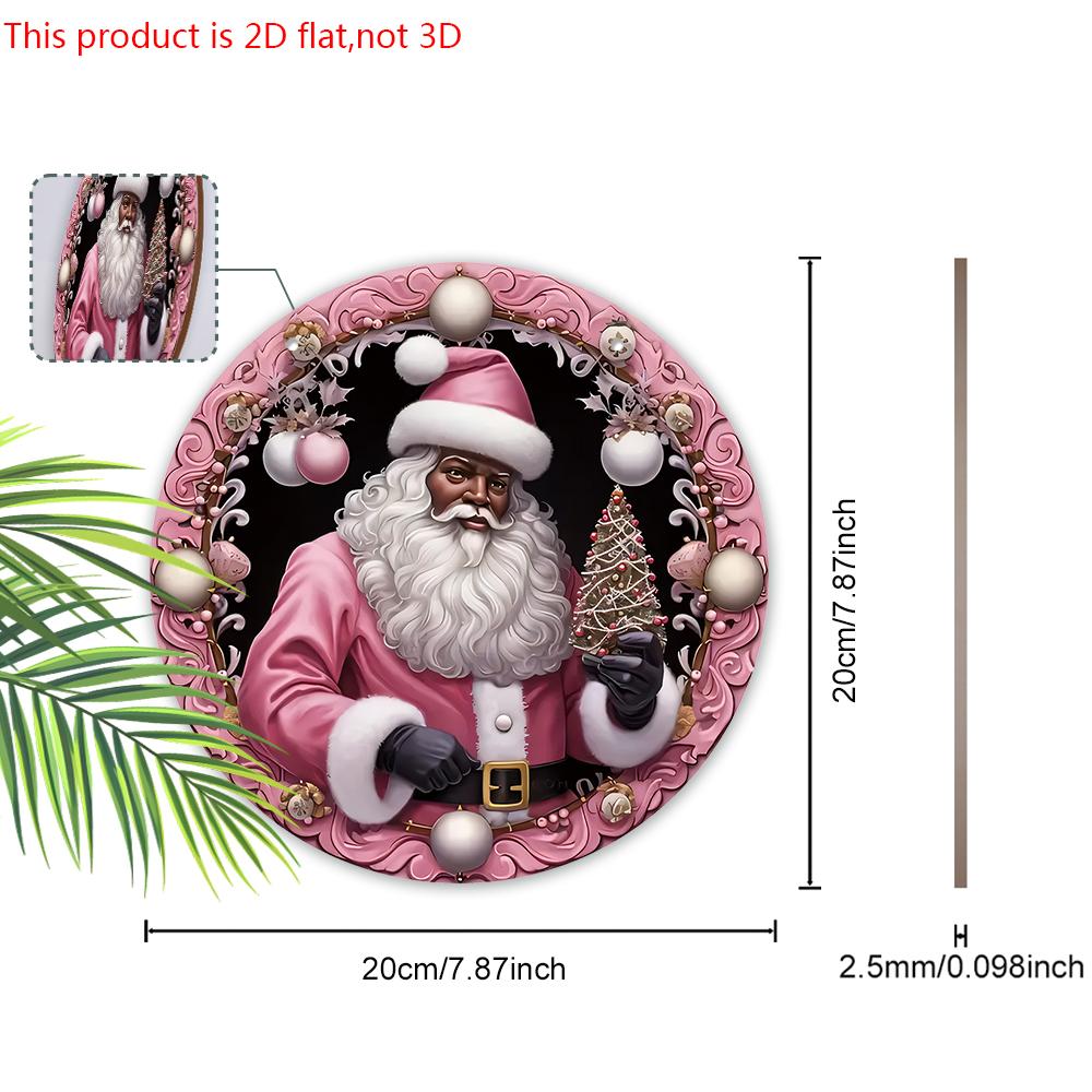 Pink Christmas Wooden Sign with Black Santa Claus Pattern - Navidad Round Sign for Yard Door Wall Hanging Decor - Ideal Christmas Decoration