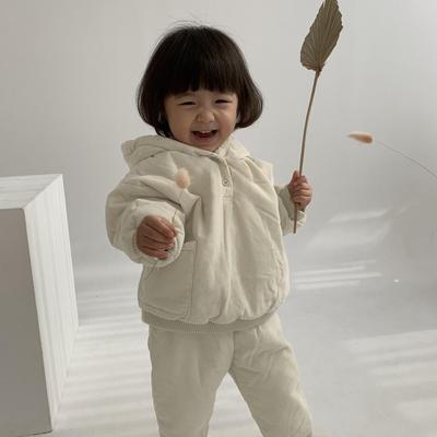 Koreanischer Stil Winter Kinder Dicke Kapuzen Baumwolljacke & Hose Set für Mädchen