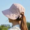 Breathable Windproof Wide Brim Sun Bucket Hat For Women With Ponytail Hole Breathable Sun Hat For Outdoor Summer Travel