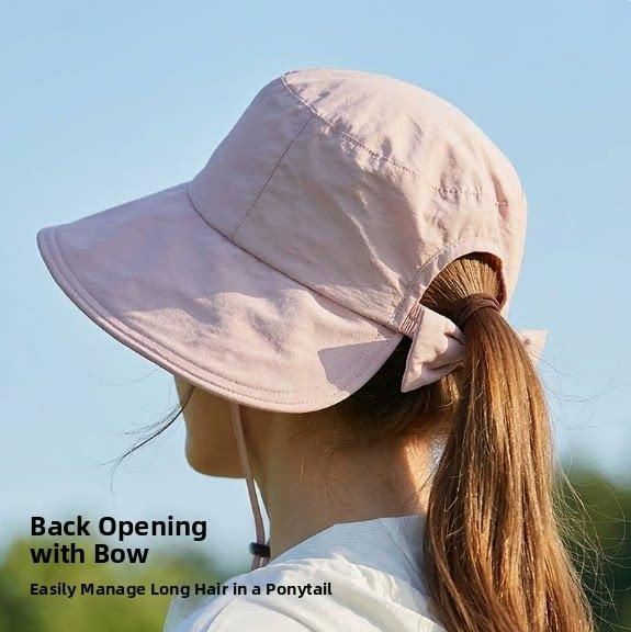 Breathable Windproof Wide Brim Sun Bucket Hat For Women With Ponytail Hole Breathable Sun Hat For Outdoor Summer Travel